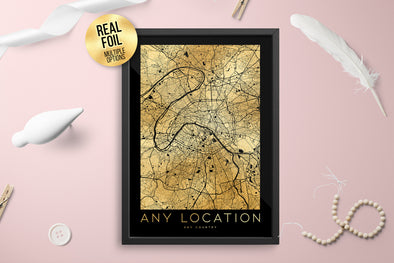 Personalised Custom Any CITY/LOCATION FOIL Map Poster Art