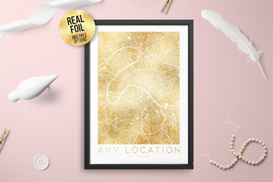 Personalised Custom Any CITY/LOCATION FOIL Map Poster Art