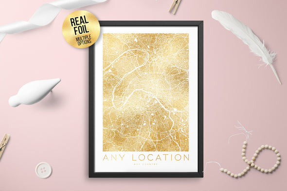 Personalised Custom Any CITY/LOCATION FOIL Map Poster Art