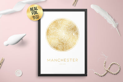 Personalised Custom Manchester England FOIL CITY Map Poster Art