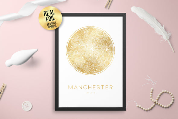 Personalised Custom Manchester England FOIL CITY Map Poster Art