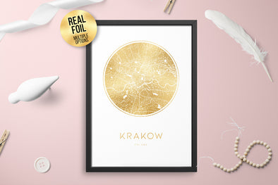 Personalised Custom Krakow Poland FOIL CITY Map Poster Art