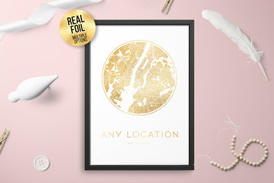 Personalised Custom Any Location FOIL CITY Map Poster Art