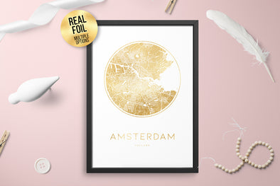 Personalised Custom Amsterdam Netherlands FOIL CITY Map Poster Art