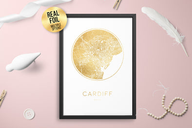 Personalised Custom CARDIFF Wales FOIL CITY Map Poster Art