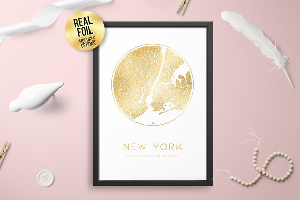 Personalised Custom New York USA FOIL CITY Map Poster Art