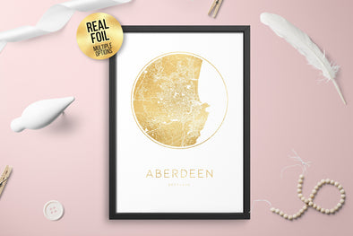 Personalised Custom Aberdeen Scotland FOIL CITY Map Poster Art