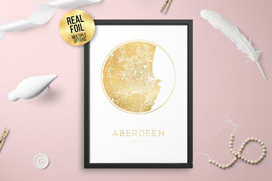 Personalised Custom Aberdeen Scotland FOIL CITY Map Poster Art
