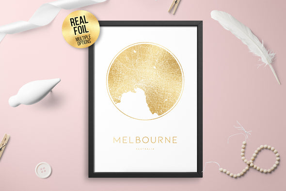 Personalised Custom Melbourne Australia FOIL CITY Map Poster Art