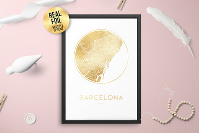 Personalised Custom Barcelona Spain FOIL CITY Map Poster Art