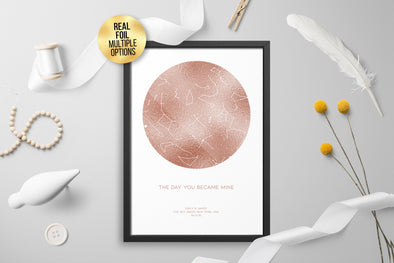 Personalised Custom FOIL STAR MAP, constellation night sky map