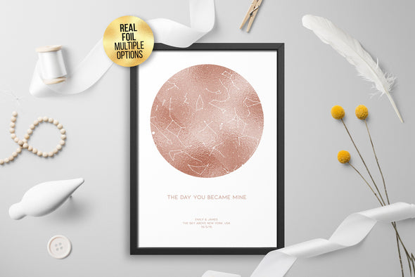 Personalised Custom FOIL STAR MAP, constellation night sky map