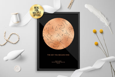 Personalised Custom FOIL STAR MAP, constellation night sky map