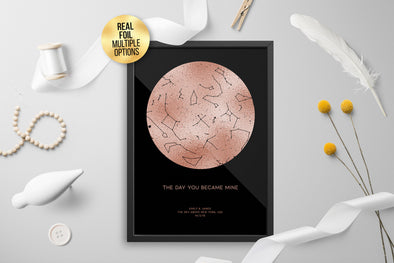 Personalised Custom FOIL STAR MAP, constellation night sky map