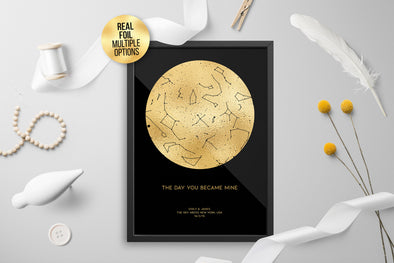 Personalised Custom FOIL STAR MAP, constellation night sky map