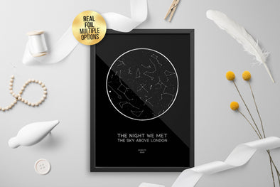 Personalised Custom FOIL STAR MAP, constellation night sky map