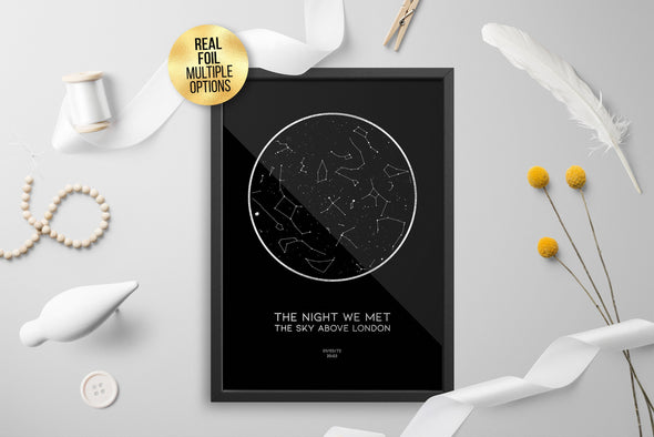 Personalised Custom FOIL STAR MAP, constellation night sky map
