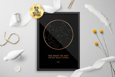 Personalised Custom FOIL STAR MAP, constellation night sky map