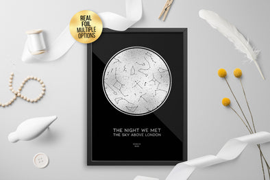 Personalised Custom FOIL STAR MAP, constellation night sky map