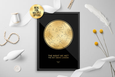 Personalised Custom FOIL STAR MAP, constellation night sky map