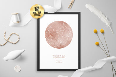 Personalised Custom FOIL STAR MAP, constellation night sky map