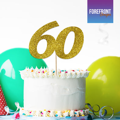 Personalised 60th Birthday glitter cake topper - Any number/wording - Forefrontdesigns