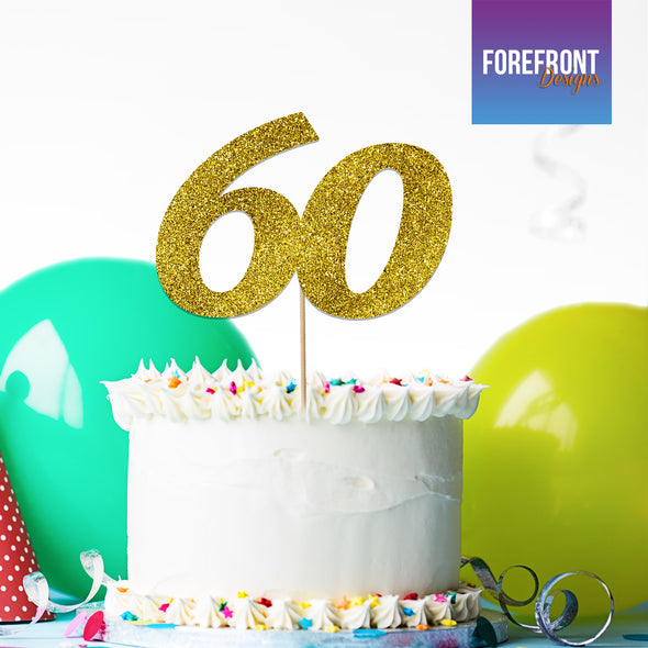 Personalised 60th Birthday glitter cake topper - Any number/wording - Forefrontdesigns