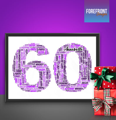 Personalised 60th birthday word art print - Forefrontdesigns