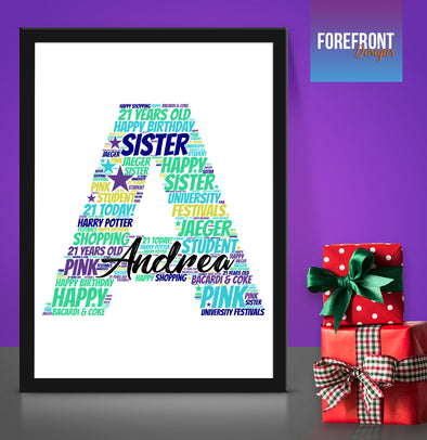 Personalised initial word art print - Forefrontdesigns