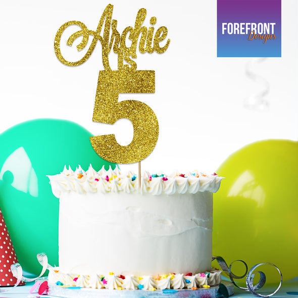 Personalised Birthday glitter cake topper - Any wording/age - Forefrontdesigns