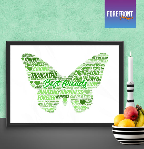 Personalised Butterfly 'best friend' word art print - Forefrontdesigns