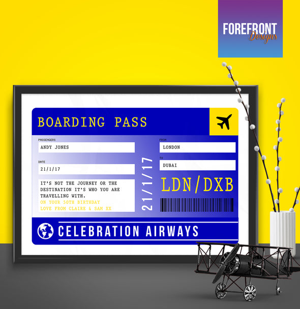 Personalised flight ticket/boarding pass print - Forefrontdesigns