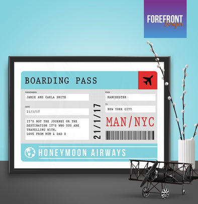Personalised flight ticket/boarding pass honeymoon print - Forefrontdesigns