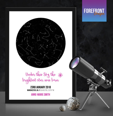 Personalised star map/sky constellation - New born/Christening - Forefrontdesigns