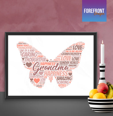 Personalised Butterfly 'Grandma' word art print - Forefrontdesigns