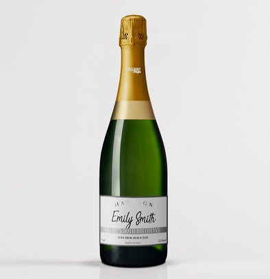 Personalised silver champagne bottle label - Forefrontdesigns