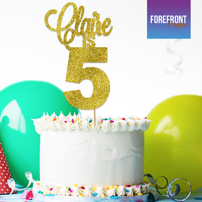 Personalised Birthday glitter cake topper - Any wording/age - Forefrontdesigns