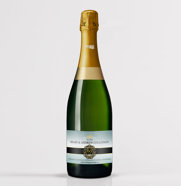 Personalised Diamond 60th Anniversary champagne bottle label - Forefrontdesigns
