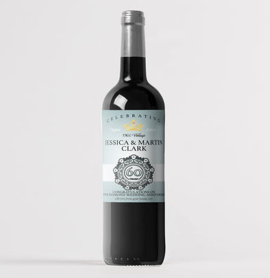 Personalised 60th Diamond wedding anniversary wine bottle label - Forefrontdesigns