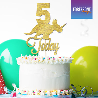 Personalised DINOSAUR Birthday glitter cake topper - Any wording/age - Forefrontdesigns
