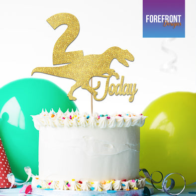 Personalised DINOSAUR T-REX Birthday glitter cake topper - Any wording/age - Forefrontdesigns