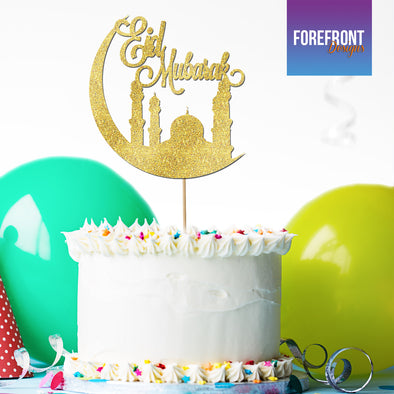Personalised Eid Mubarak Festival glitter cake topper - Any wording/age - Forefrontdesigns