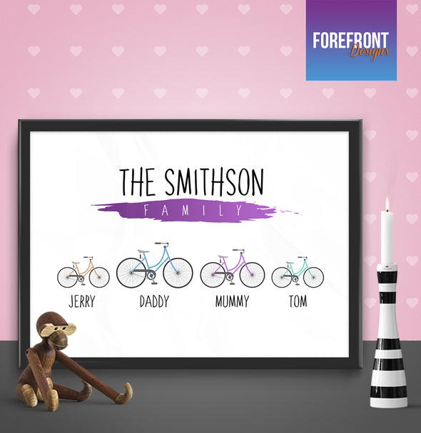 Personalised Family bike illustration print - Forefrontdesigns