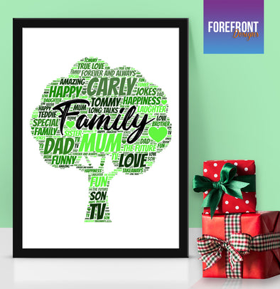 Personalised Family tree word art print - Forefrontdesigns