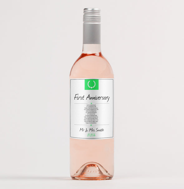 Personalised first anniversary wine bottle label - Forefrontdesigns