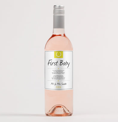 Personalised first baby wine bottle label - Forefrontdesigns