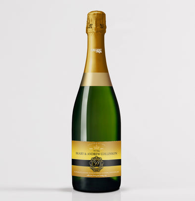 Personalised Golden 50th Anniversary champagne bottle label - Forefrontdesigns