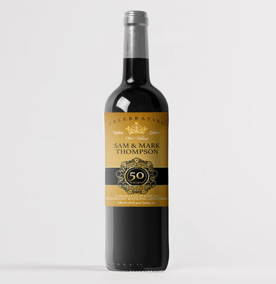 Personalised 50th Golden wedding anniversary wine bottle label - Forefrontdesigns