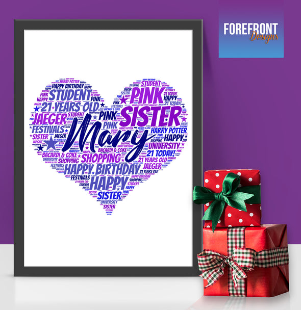 Personalised heart word art print - Forefrontdesigns