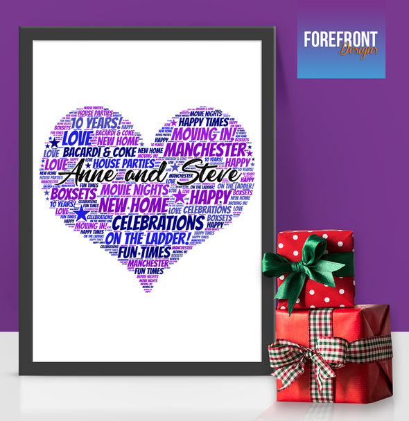 Personalised heart 'New home' word art print - Forefrontdesigns